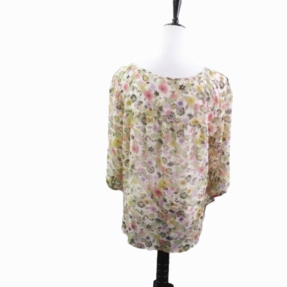 Lc Lauren Conrad Sheer Floral 3/4 Sleeve Blouse Size Large - Picture 4 of 6